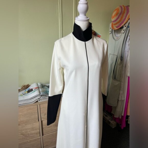 Black & White Color-block Structured Turtleneck Long-Sleeve A-line Gown Dress S - Picture 5 of 16